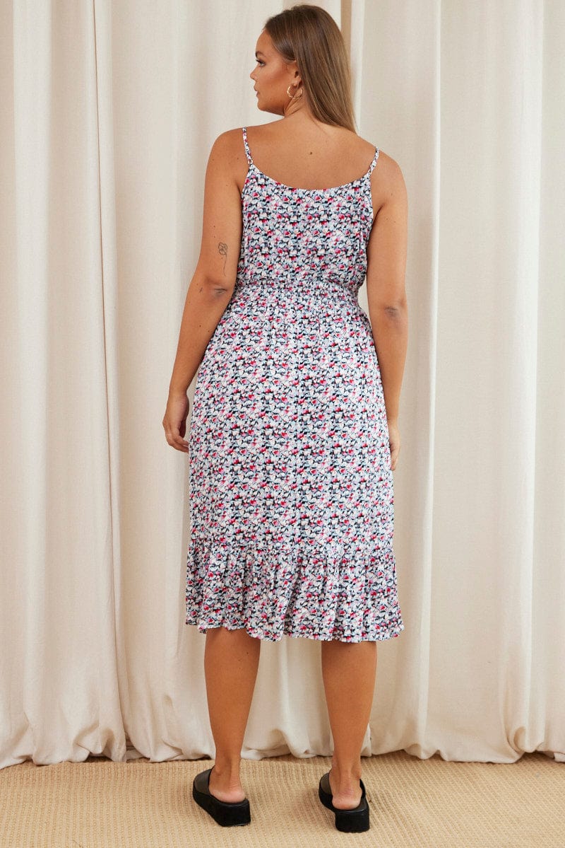 Floral Print Midi Dress V-neck Sleeveless - Image 5