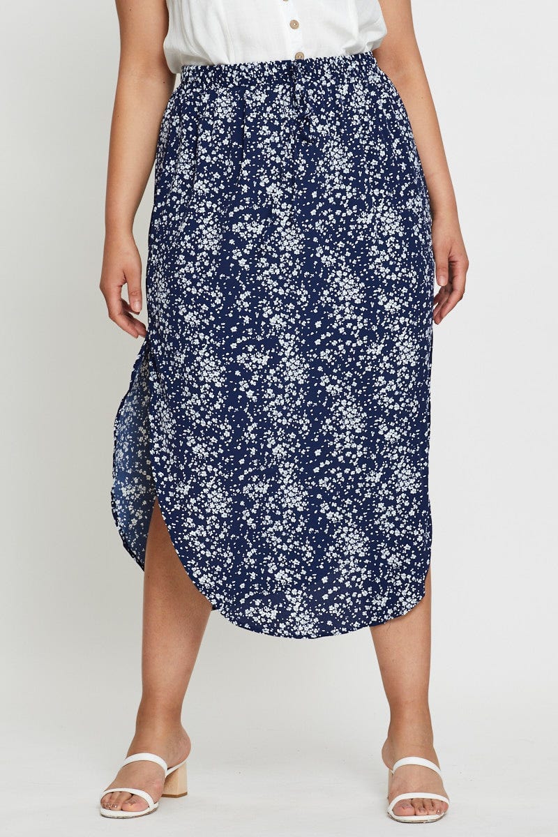 Floral Print Midi Skirt Elastic Waist - Image 2