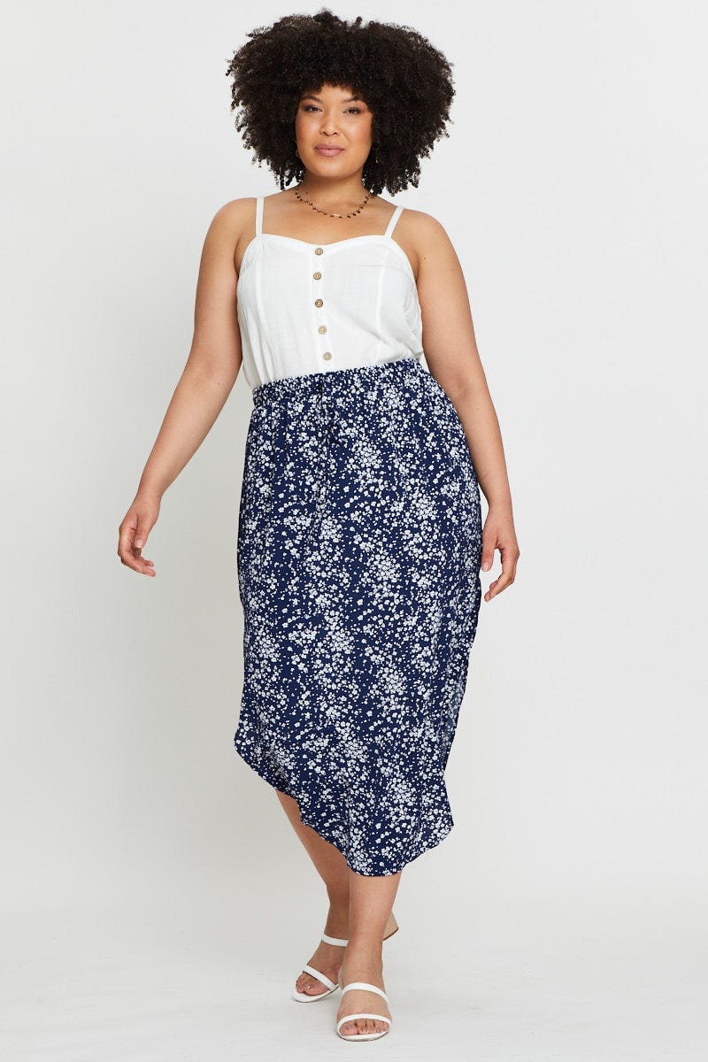 Floral Print Midi Skirt Elastic Waist - Image 3