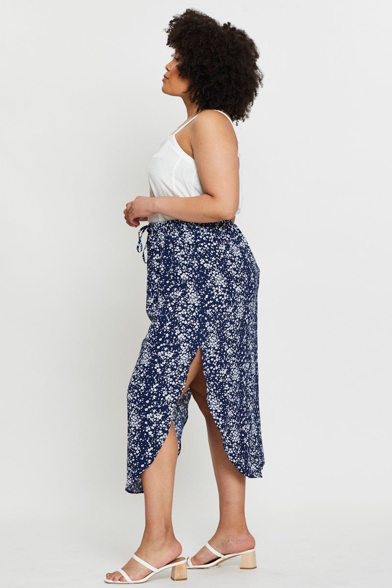 Floral Print Midi Skirt Elastic Waist - Image 4