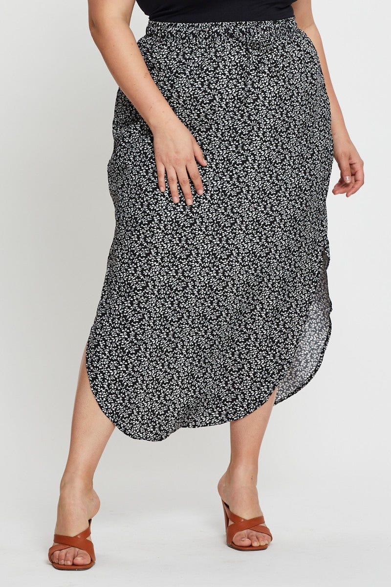 Floral Print Midi Skirt Elastic Waist - Image 2