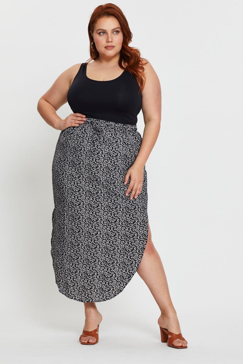 Floral Print Midi Skirt Elastic Waist - Image 3