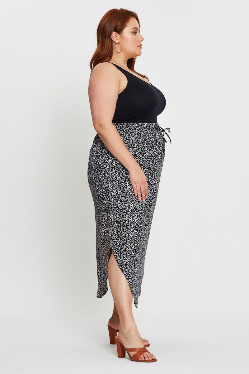 Floral Print Midi Skirt Elastic Waist - Image 4