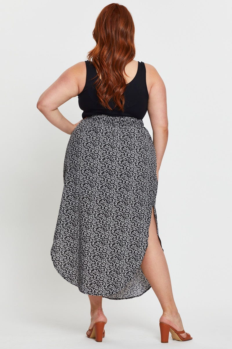 Floral Print Midi Skirt Elastic Waist - Image 5