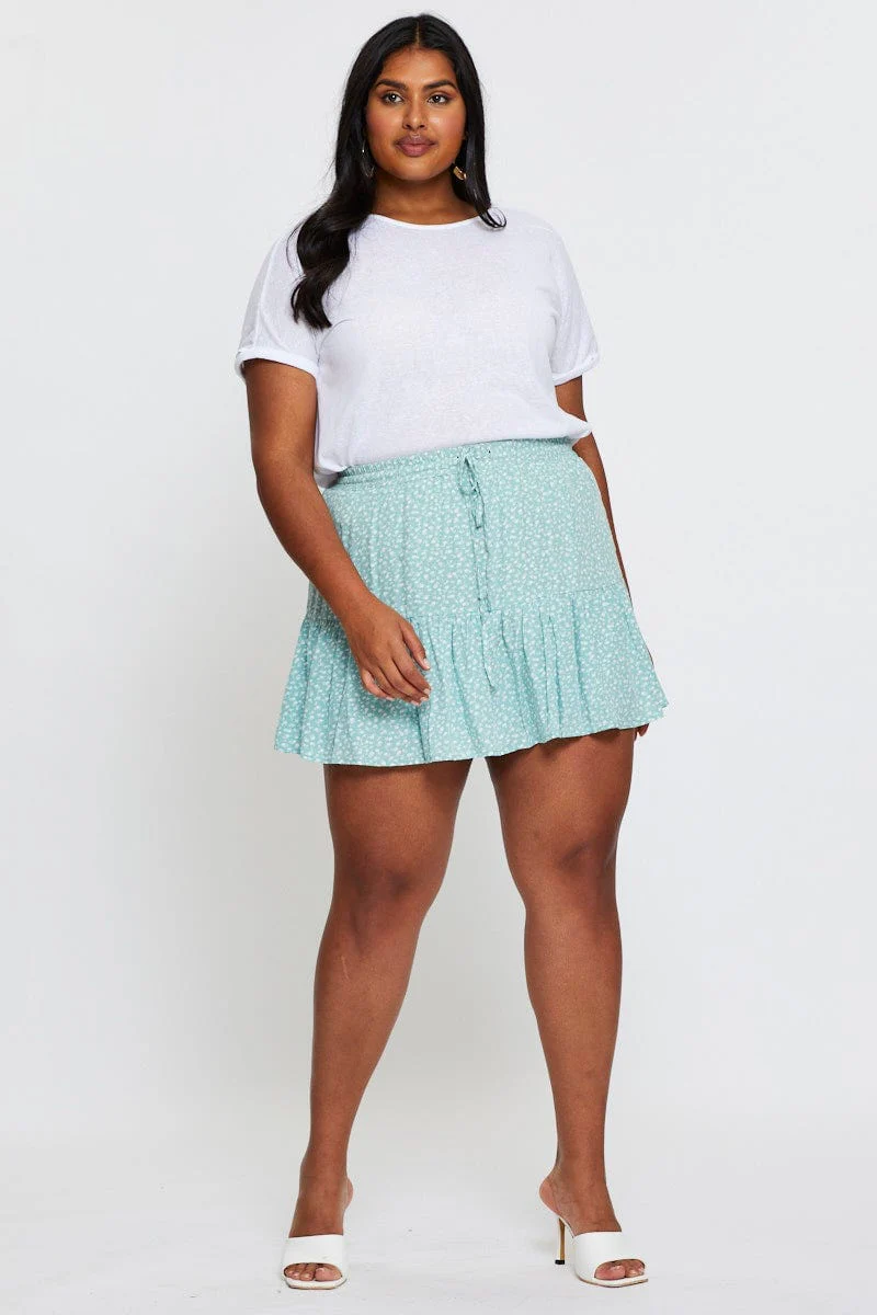 Floral Print Mini Skater Skirt Elastic Waist - Image 3