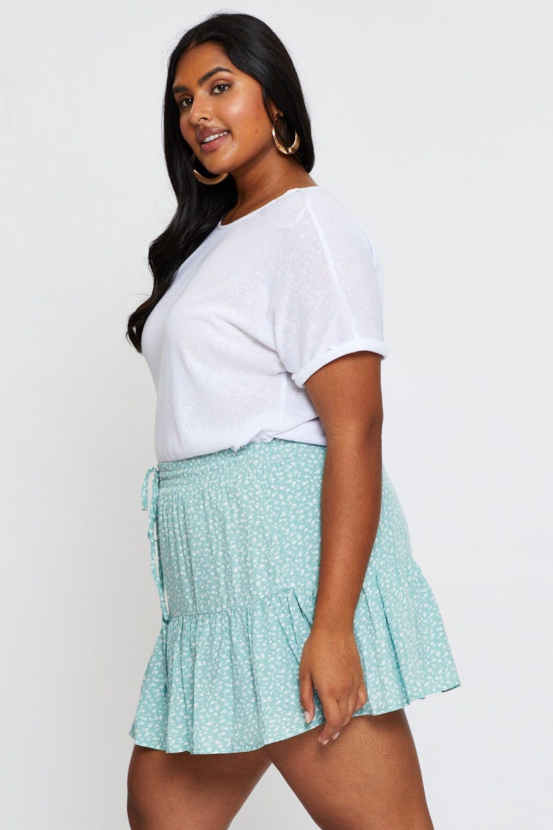 Floral Print Mini Skater Skirt Elastic Waist - Image 4