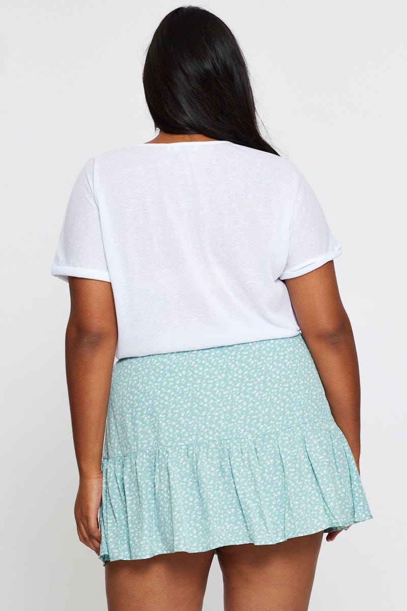 Floral Print Mini Skater Skirt Elastic Waist - Image 5