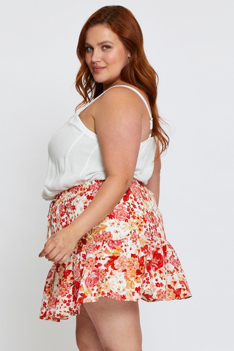Floral Print Mini Skater Skirt Elastic Waist - Image 4