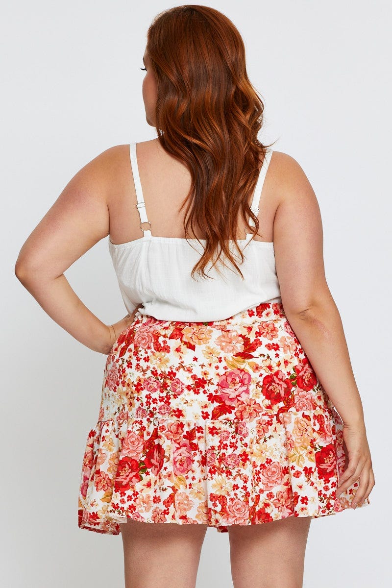 Floral Print Mini Skater Skirt Elastic Waist - Image 5