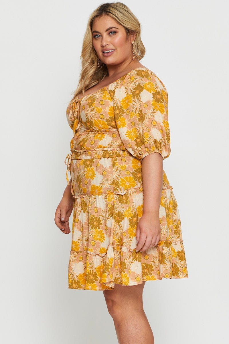 Floral Print Mini Skater Skirt Elastic Waist - Image 3