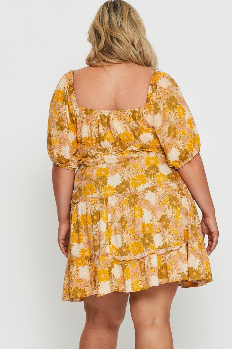 Floral Print Mini Skater Skirt Elastic Waist - Image 4