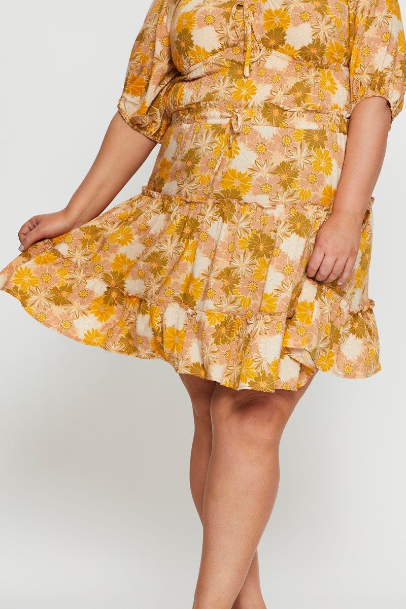 Floral Print Mini Skater Skirt Elastic Waist - Image 5