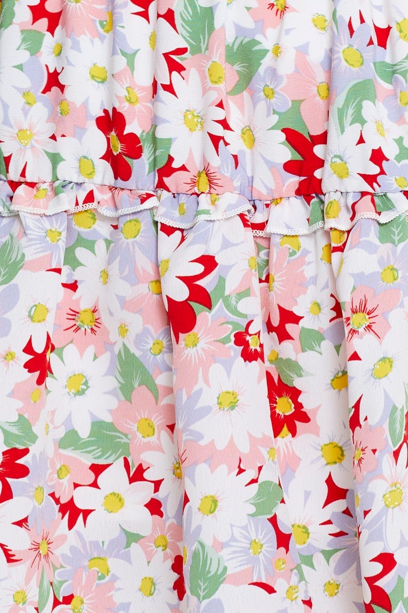 Floral Print Mini Skater Skirt Ruffle Hem - Image 6