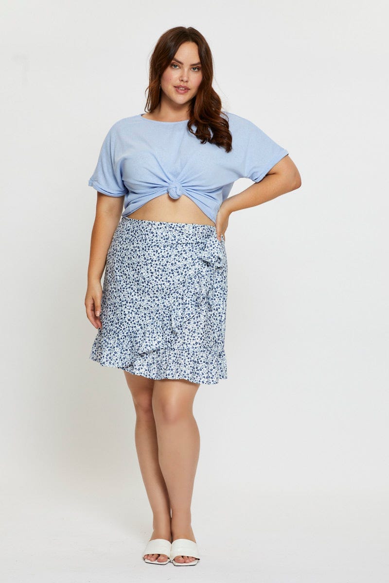 Floral Print Mini Skater Skirt Ruffle Hem - Image 3