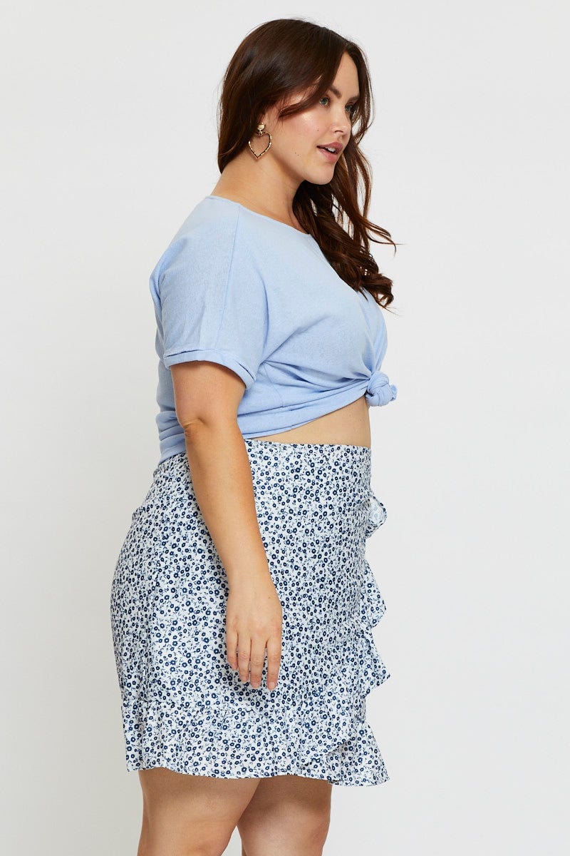 Floral Print Mini Skater Skirt Ruffle Hem - Image 4