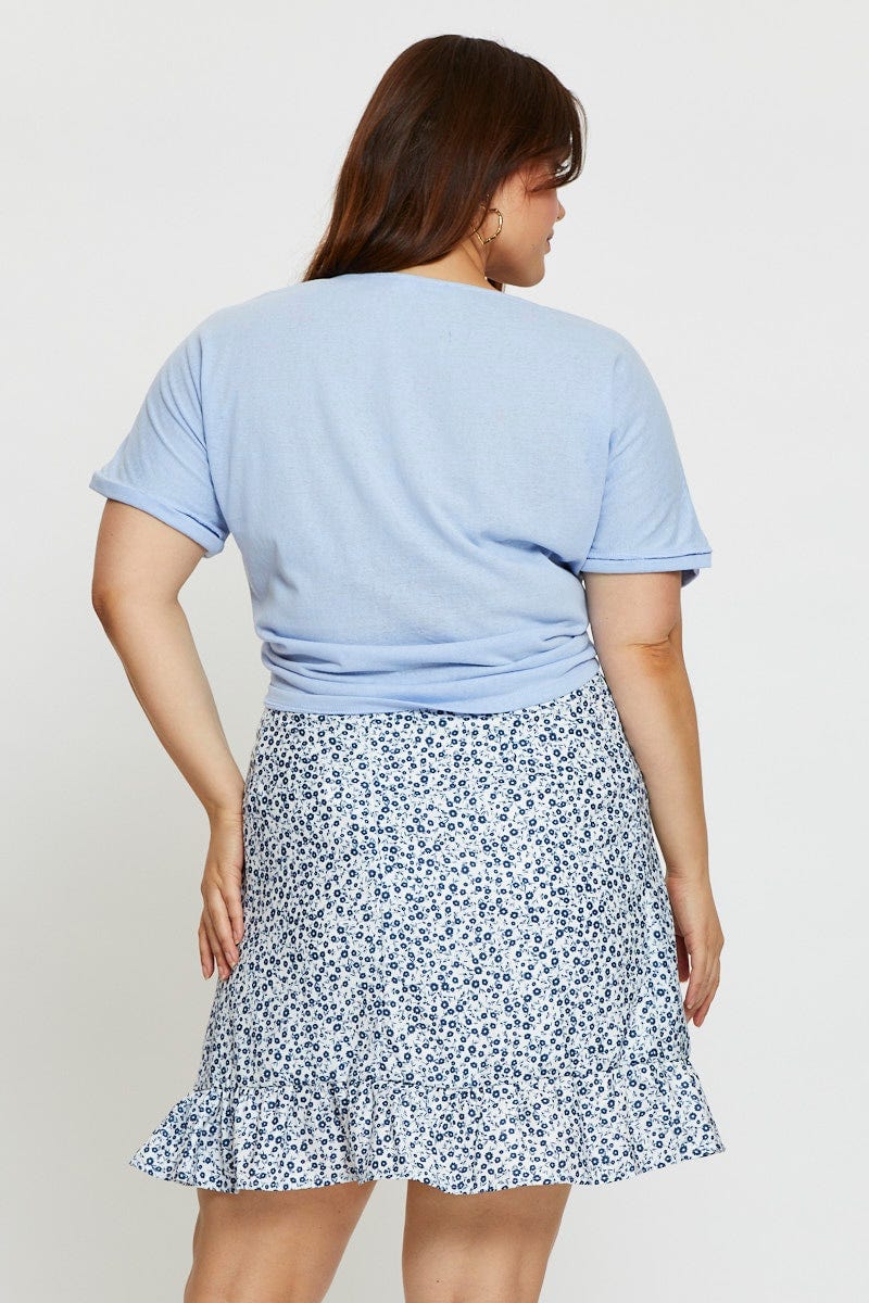 Floral Print Mini Skater Skirt Ruffle Hem - Image 5