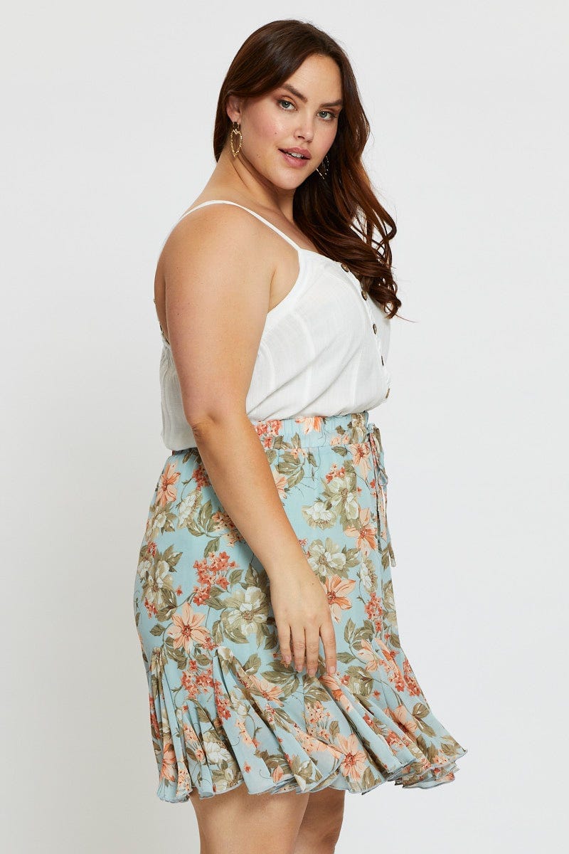 Floral Print Mini Wrap Skirt Ruffle Hem - Image 4