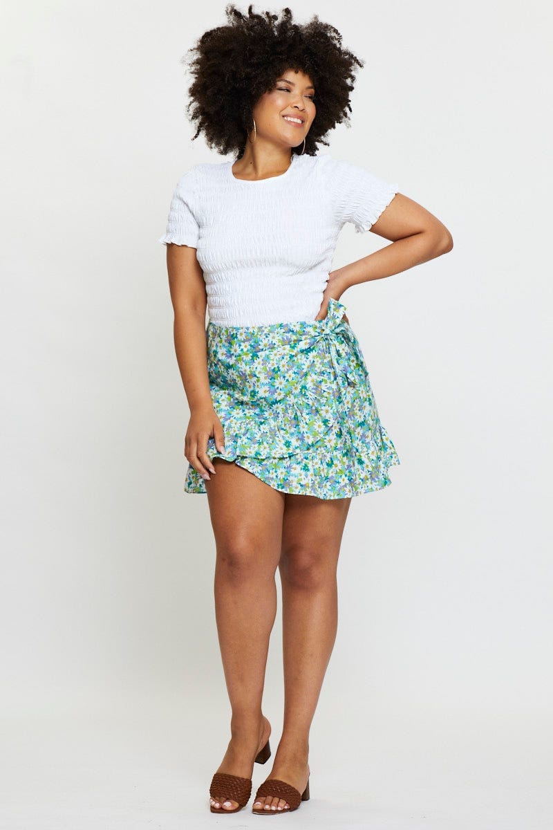 Floral Print Mini Wrap Skirt Ruffle Hem - Image 3