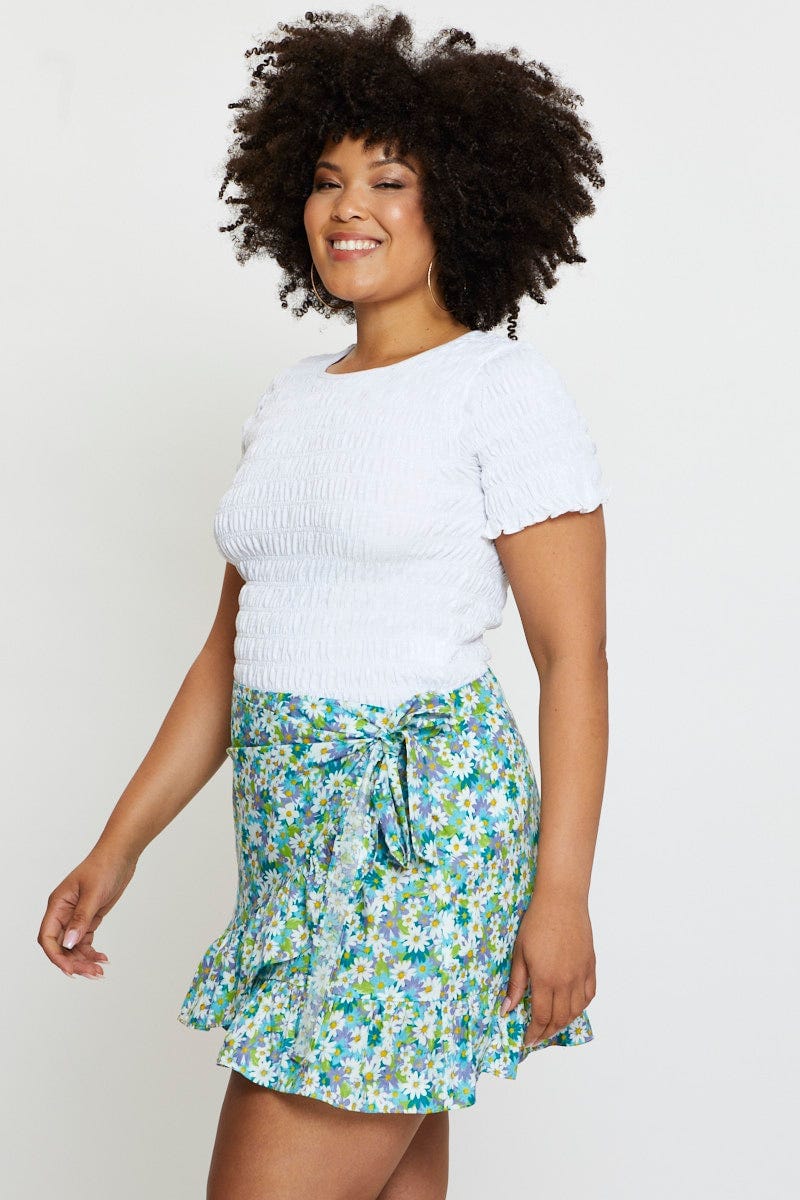 Floral Print Mini Wrap Skirt Ruffle Hem - Image 4