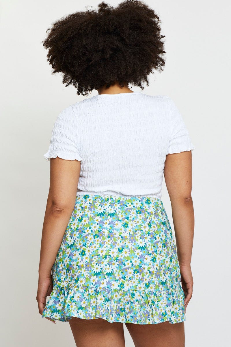 Floral Print Mini Wrap Skirt Ruffle Hem - Image 5
