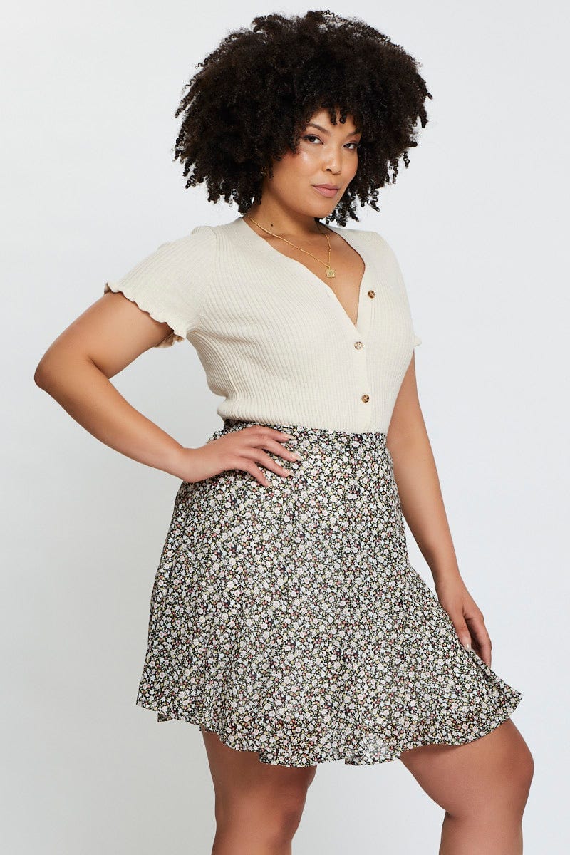 Floral Print Mini Wrap Skirt Ruffle Hem - Image 3