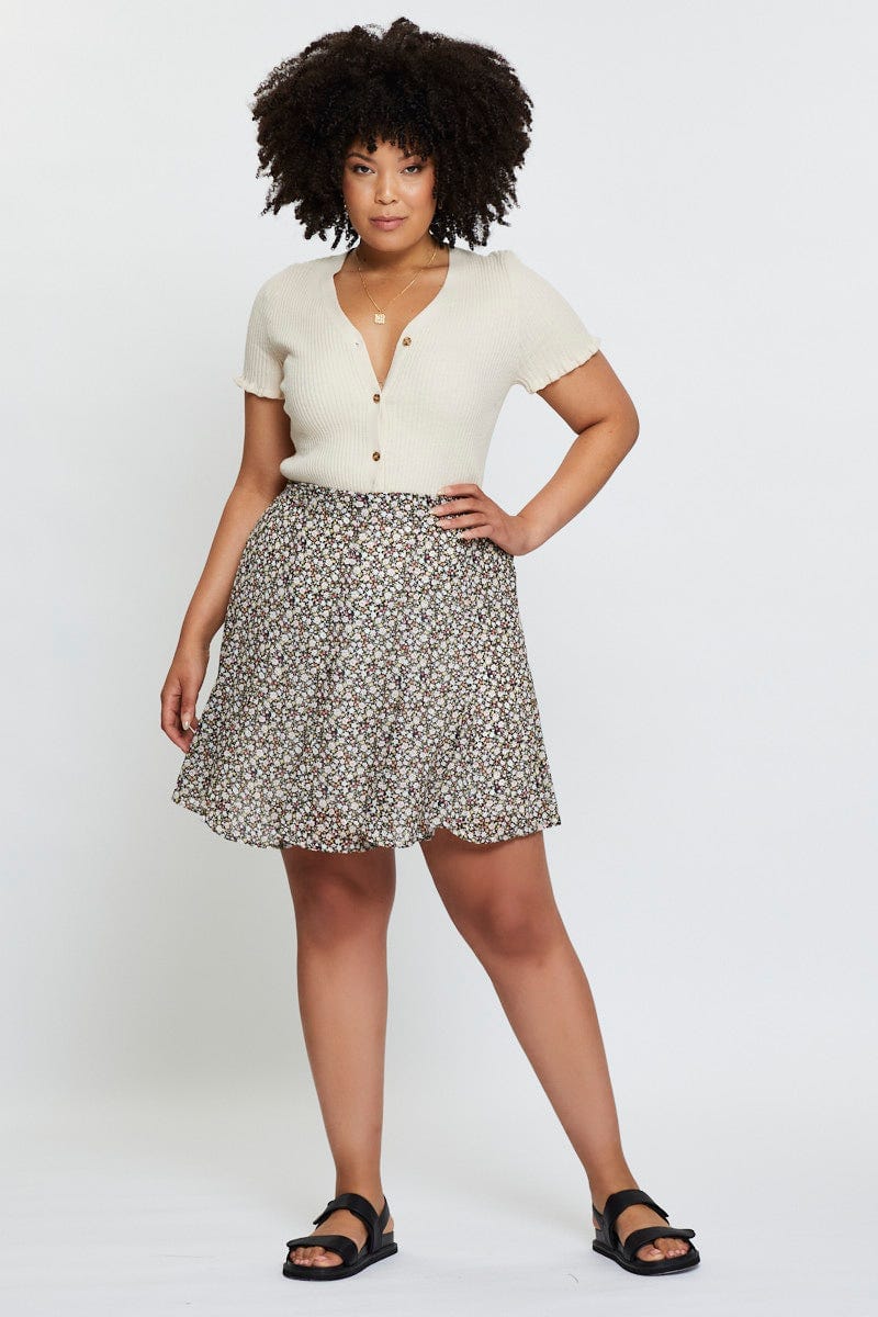 Floral Print Mini Wrap Skirt Ruffle Hem - Image 4