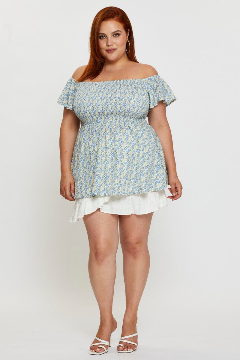 Floral Print Off The Shoulder Top Short Sleeve - Image 2