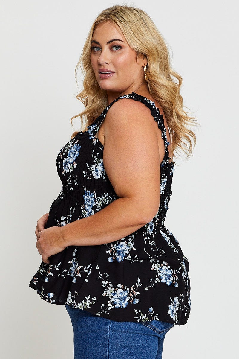Floral Print Peplum Top Sleeveless Shirred - Image 4