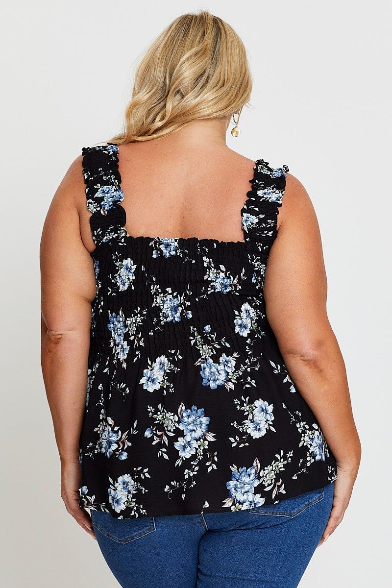 Floral Print Peplum Top Sleeveless Shirred - Image 5
