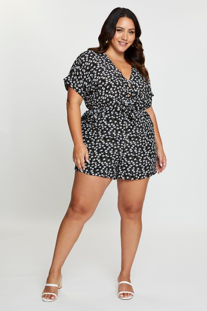 Floral Print Playsuit V-neck Short Sleeve - Image 2