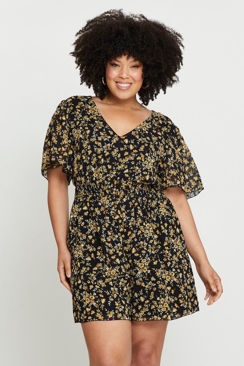 Floral Print Playsuit V-neck Short Sleeve - Image 3