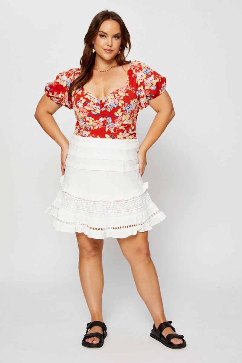 Floral Print Ruched Bodysuit Short Sleeve - Image 3