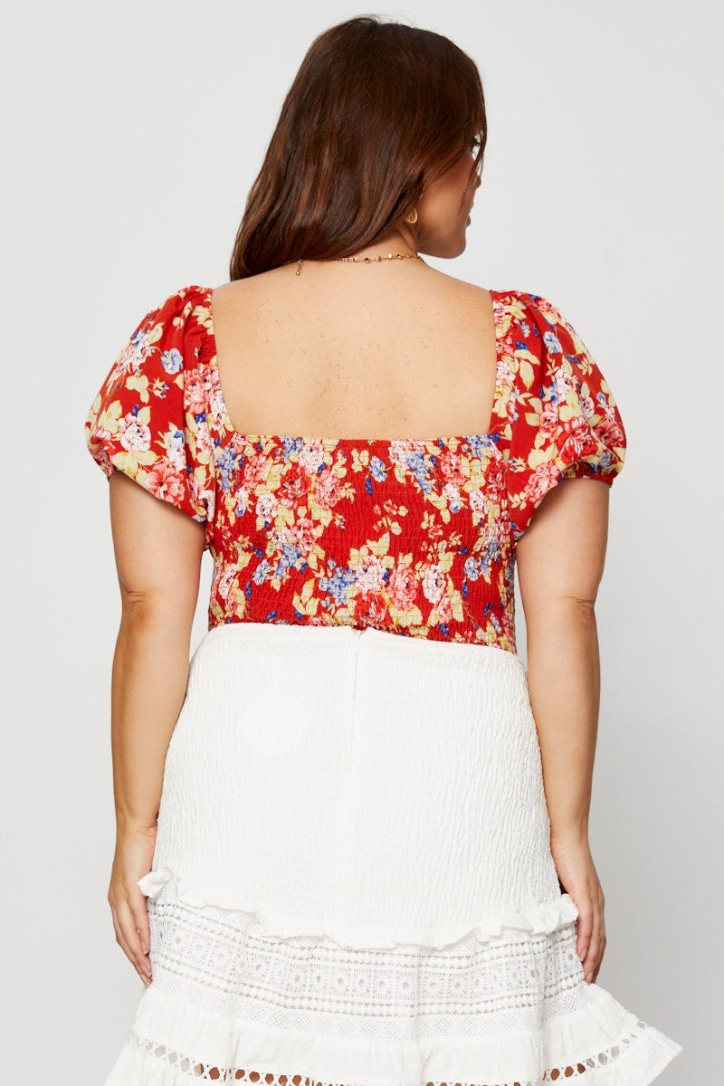 Floral Print Ruched Bodysuit Short Sleeve - Image 4