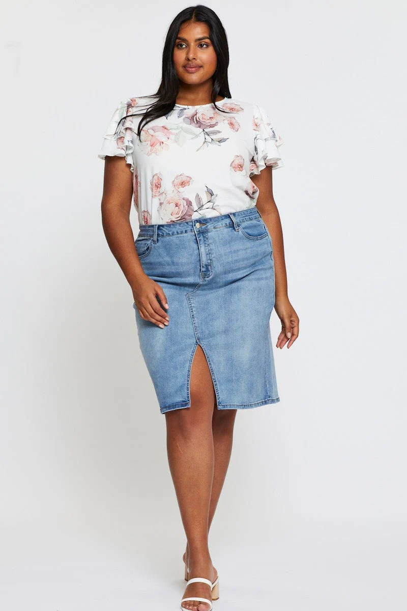 Floral Print Shell Top Short Sleeve Ruffle - Image 2