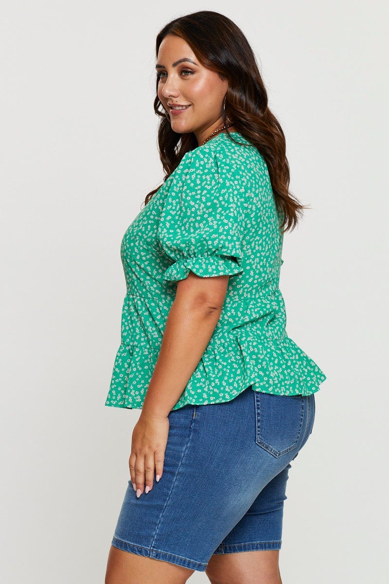 Floral Print Shell Top Short Sleeve Tiered - Image 4