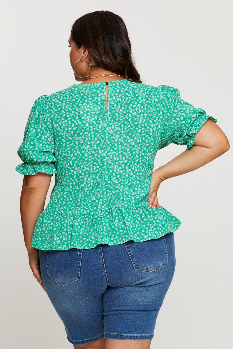 Floral Print Shell Top Short Sleeve Tiered - Image 5
