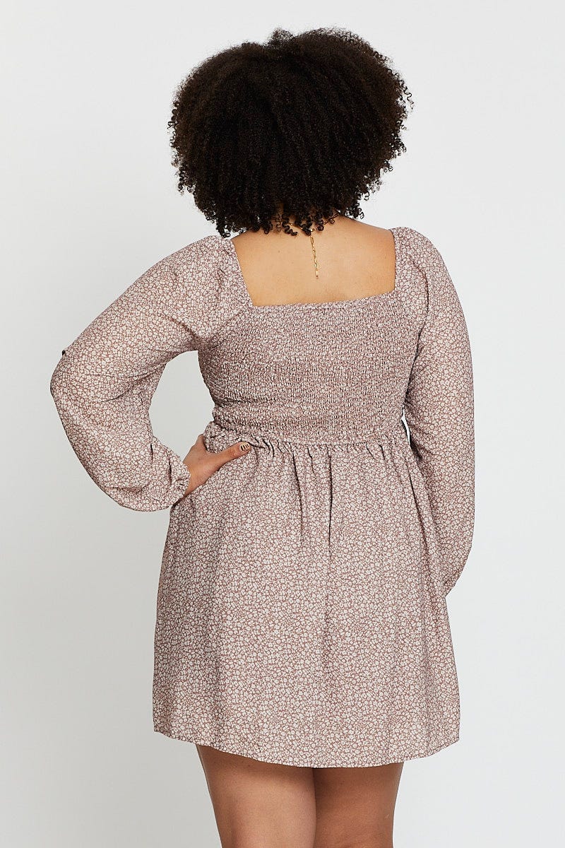 Floral Print Shirred Bodice Print Dress - Image 5