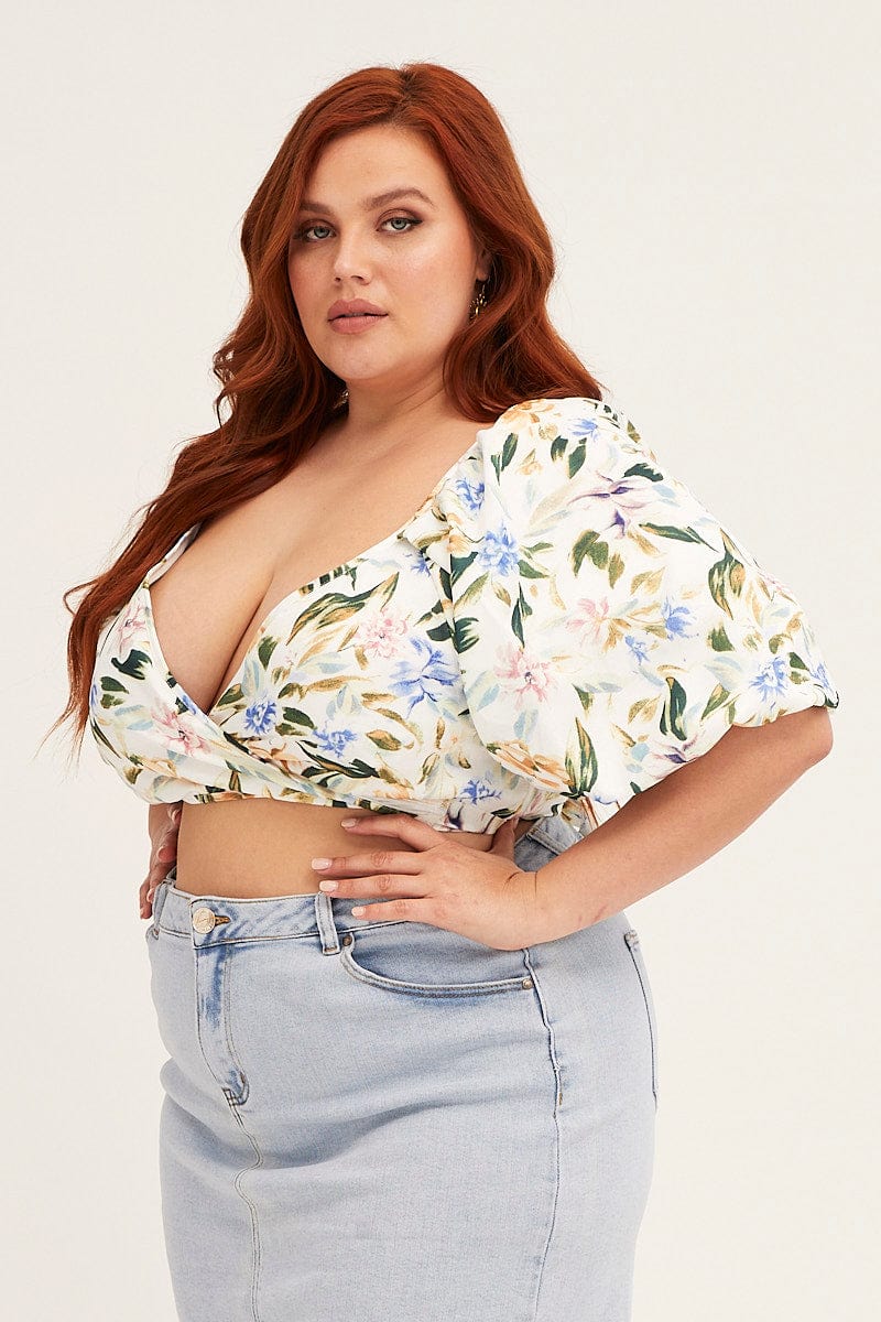 Floral Print Short Puff Sleeve Floral Wrap Jacket - Image 4