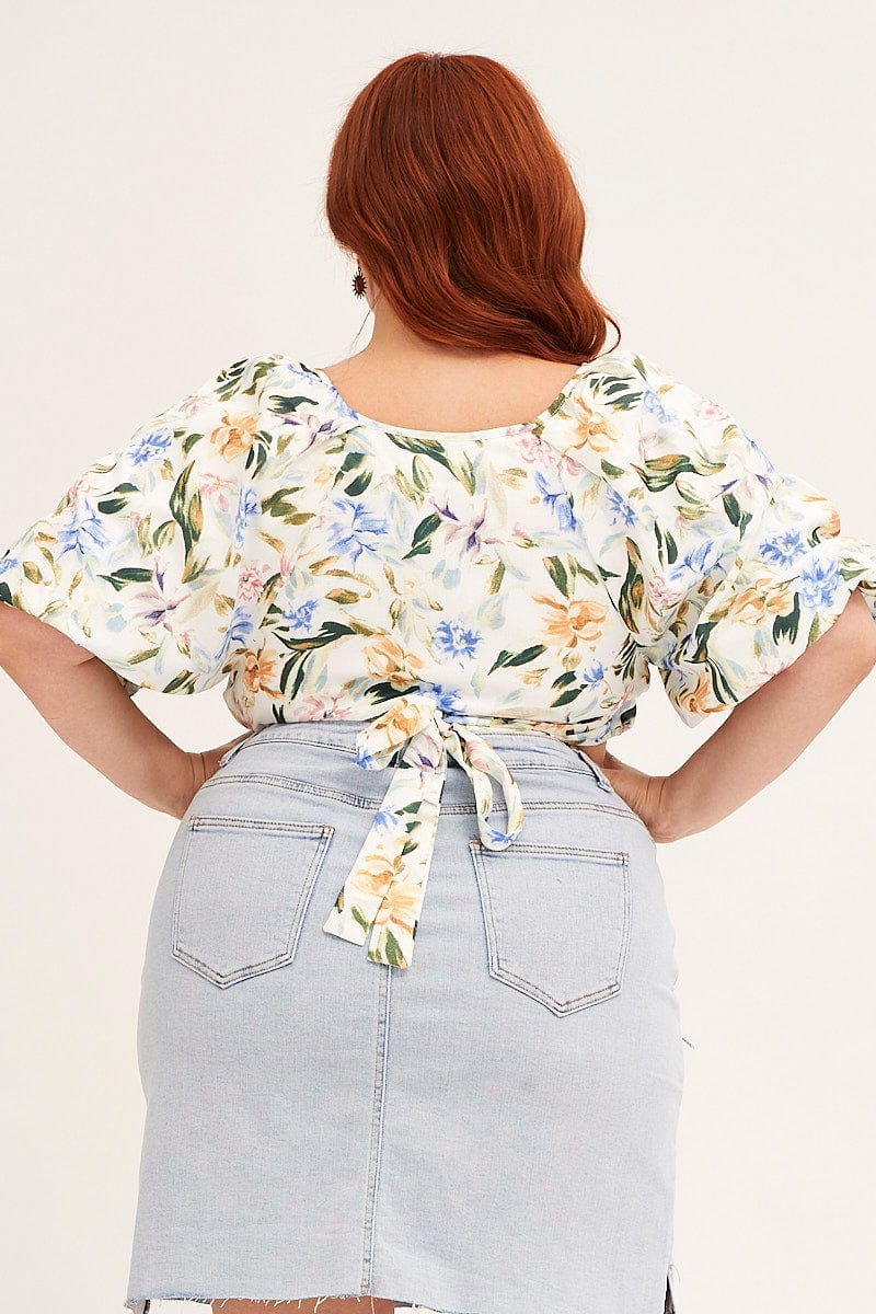 Floral Print Short Puff Sleeve Floral Wrap Jacket - Image 5