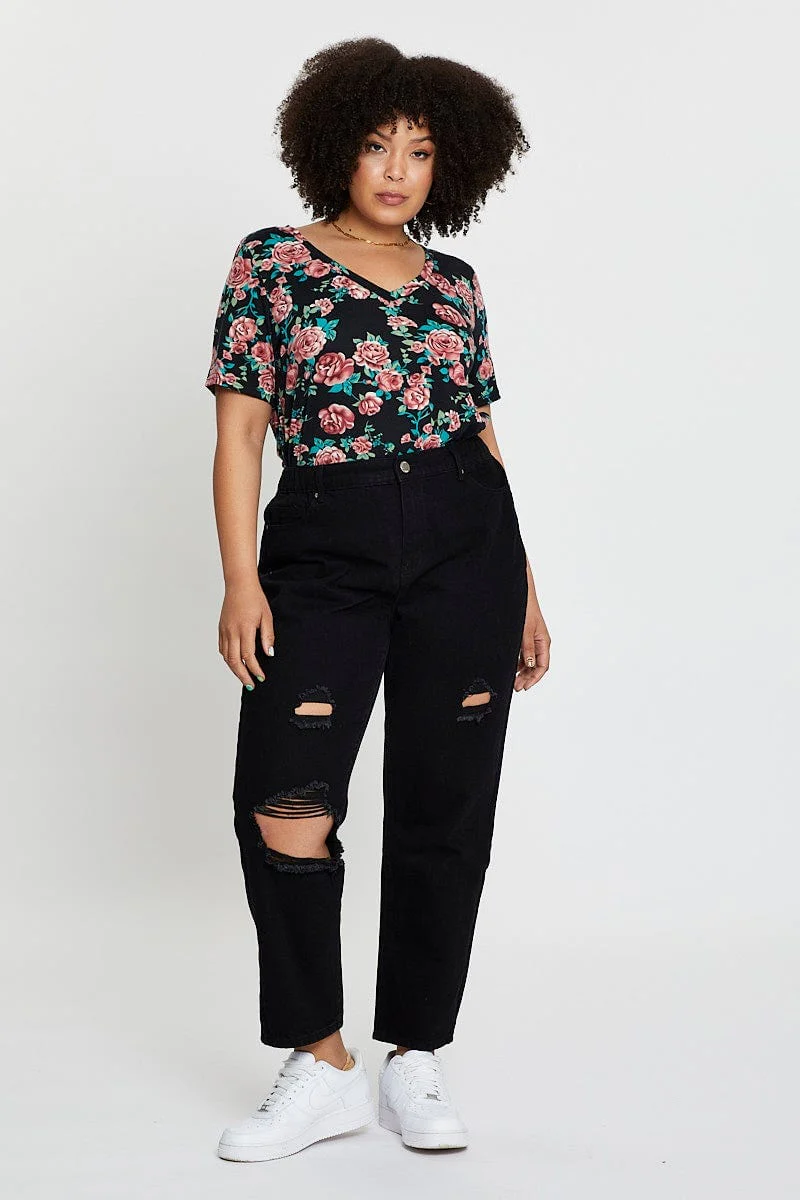 Floral Print Short Sleevepattern T-shirt - Image 2