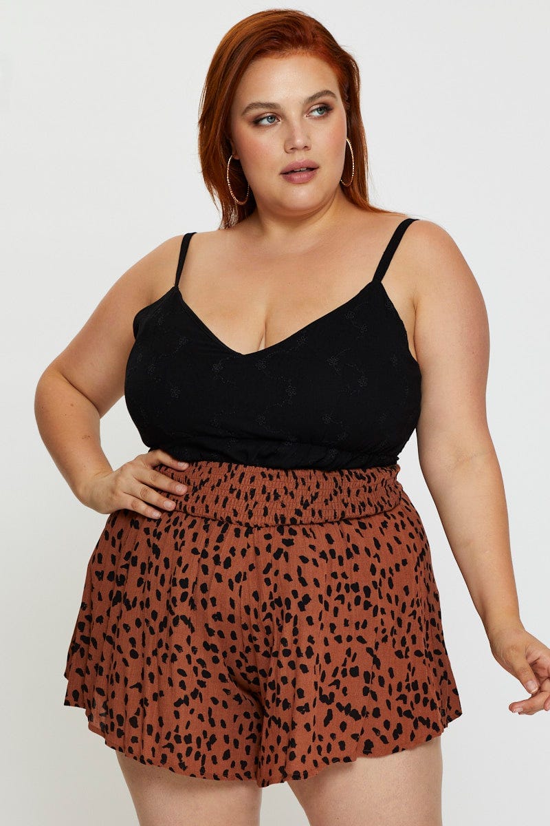 Floral Print Shorts High Rise Shirred Waist