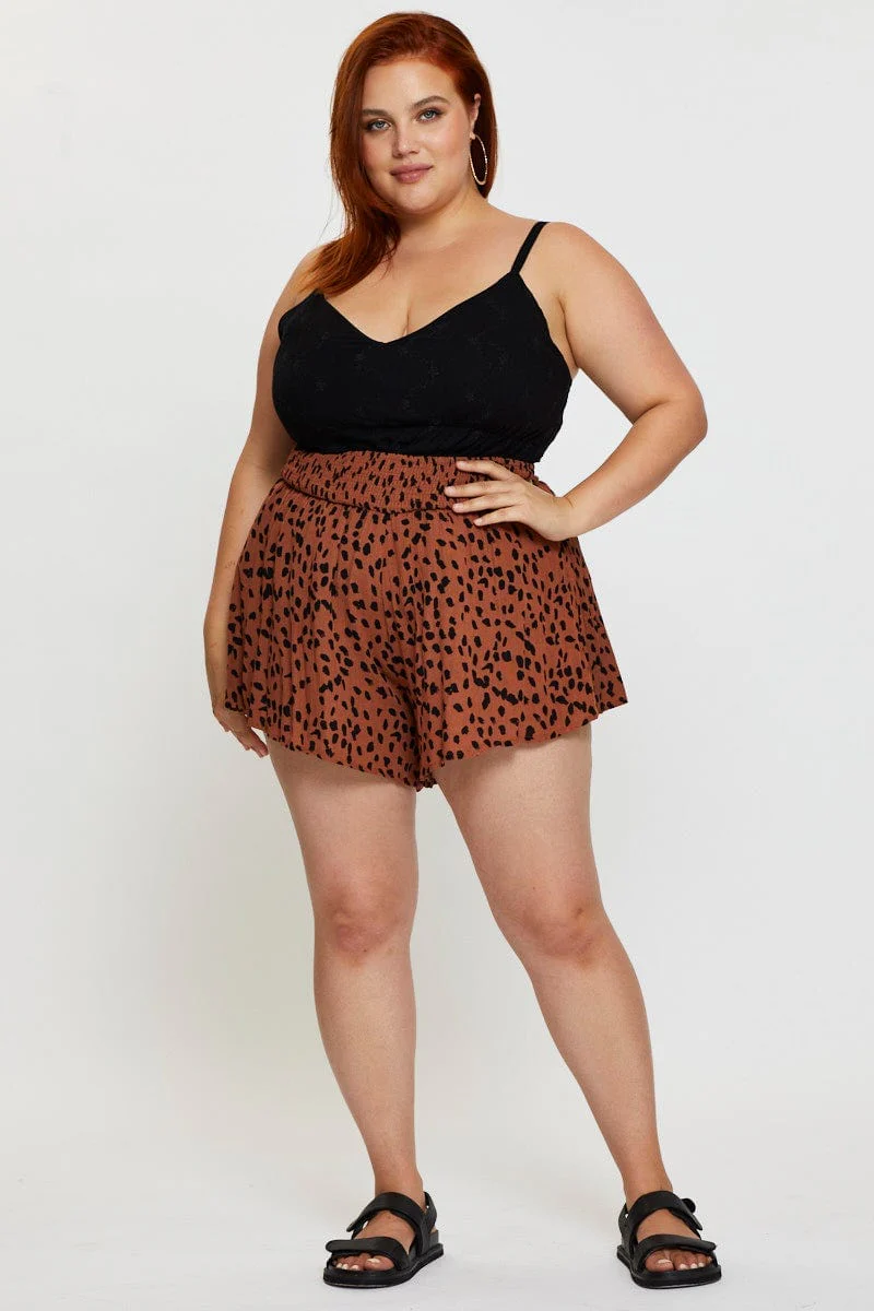 Floral Print Shorts High Rise Shirred Waist - Image 3