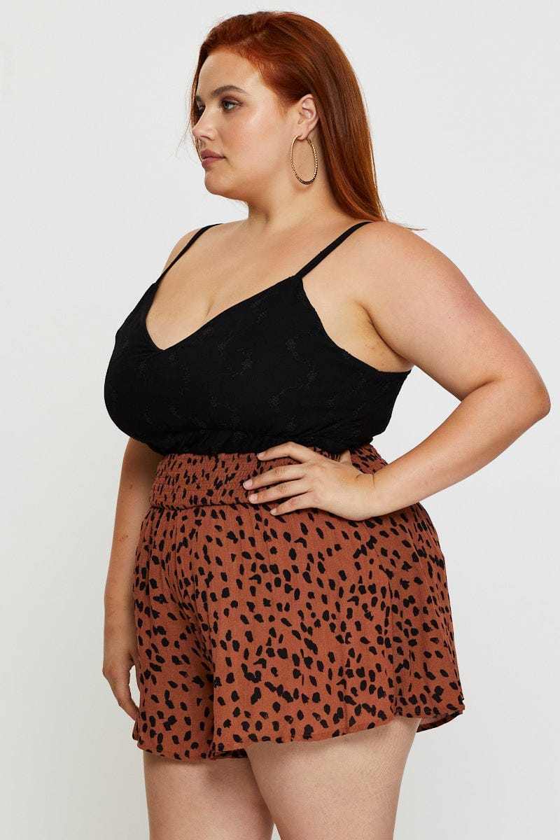 Floral Print Shorts High Rise Shirred Waist - Image 4