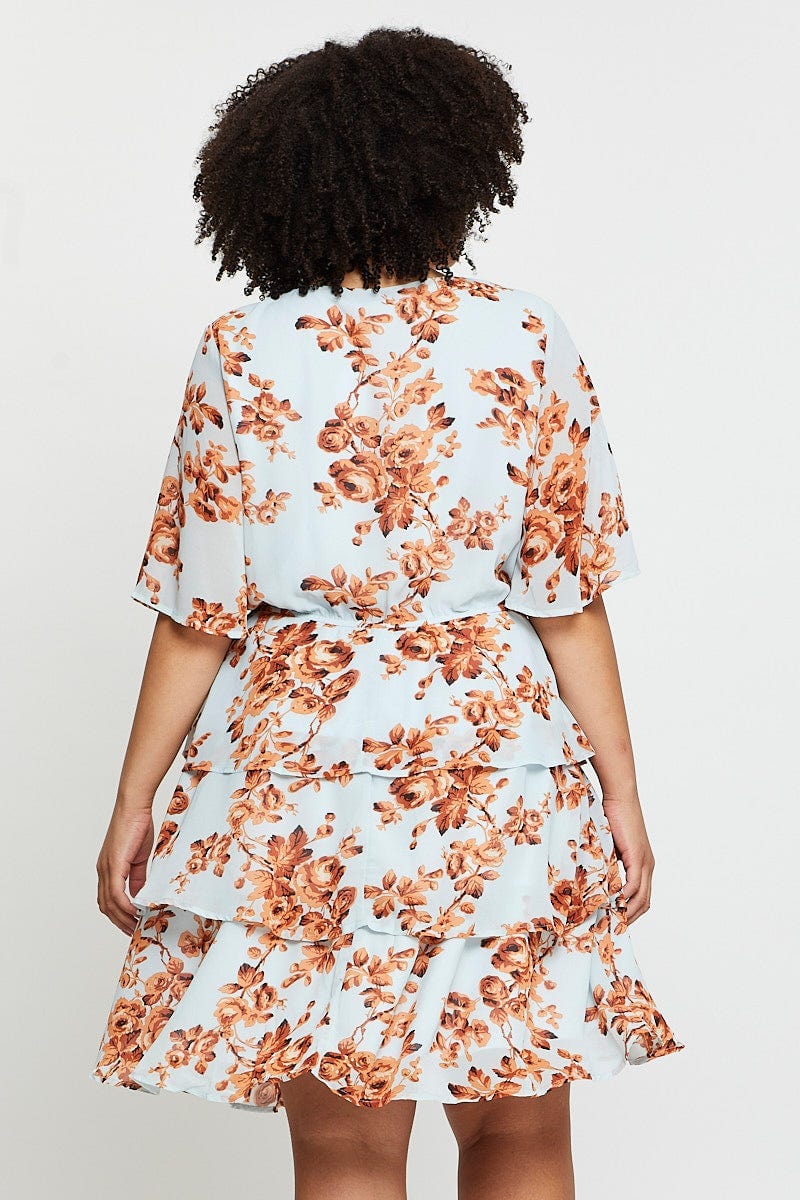 Floral Print Skater Dress Round Neck Long Sleeve - Image 5