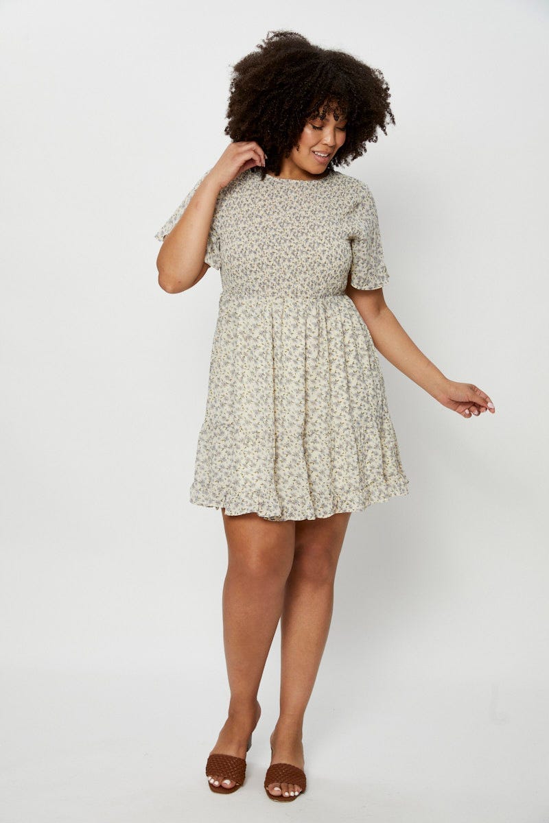 Floral Print Skater Dress Round Neck Short Sleeve - Image 2