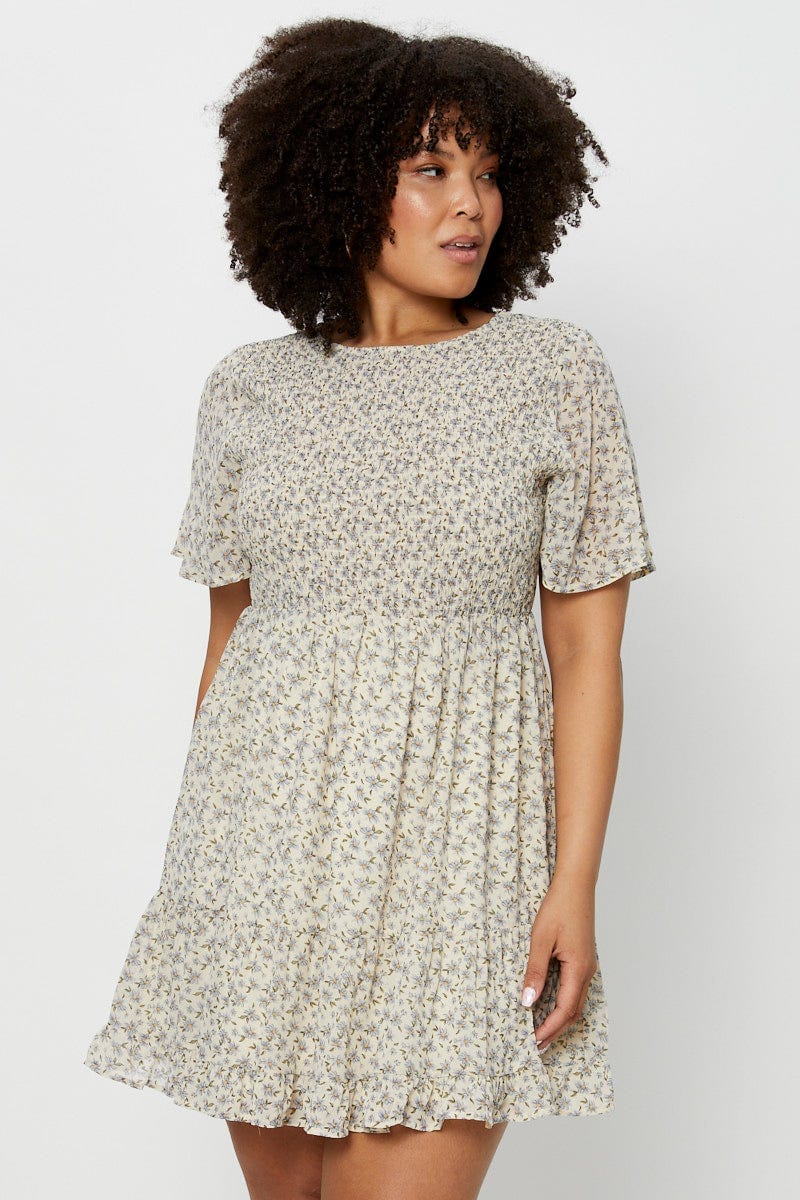 Floral Print Skater Dress Round Neck Short Sleeve - Image 3