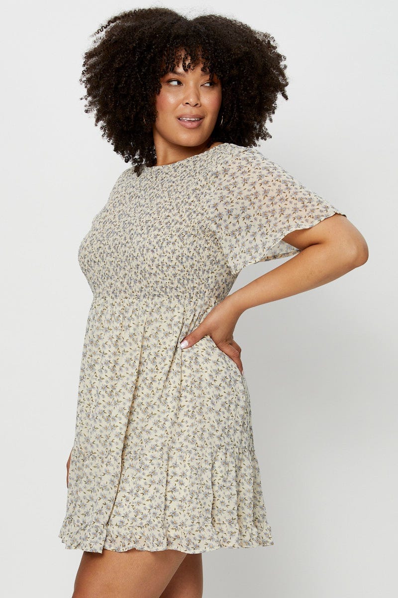 Floral Print Skater Dress Round Neck Short Sleeve - Image 4