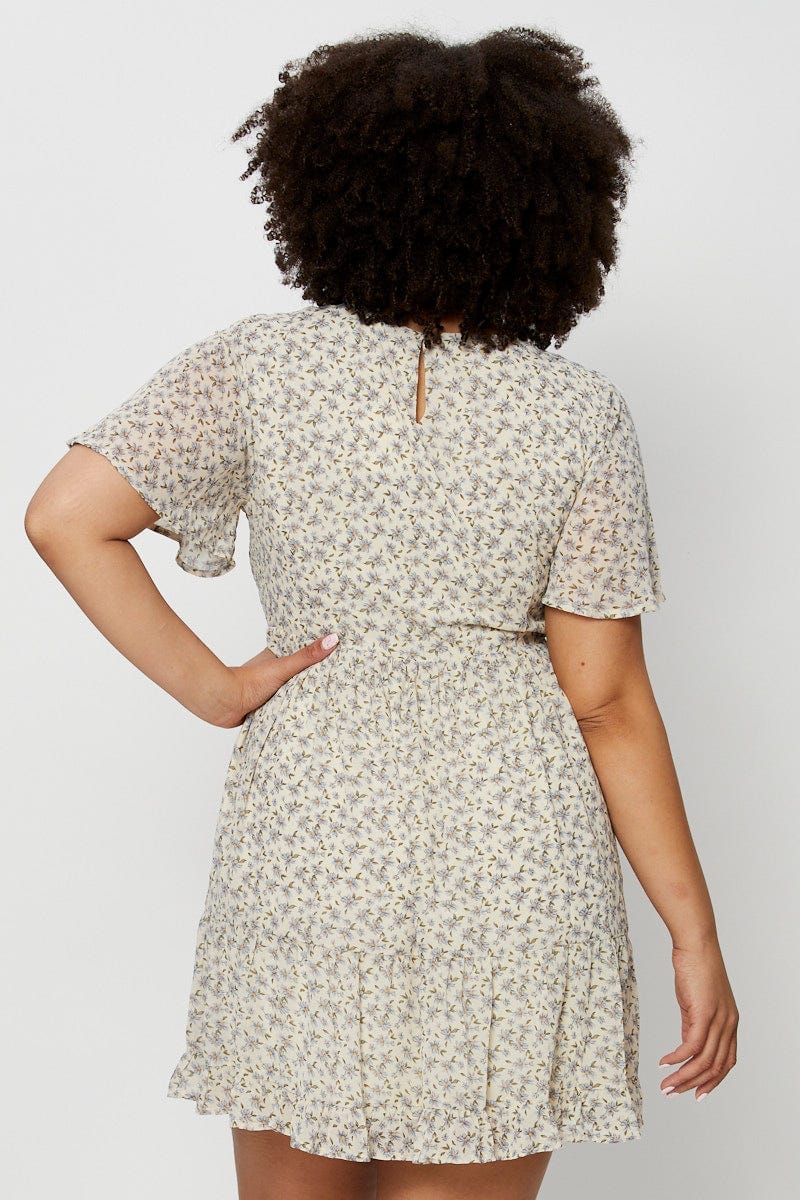 Floral Print Skater Dress Round Neck Short Sleeve - Image 5