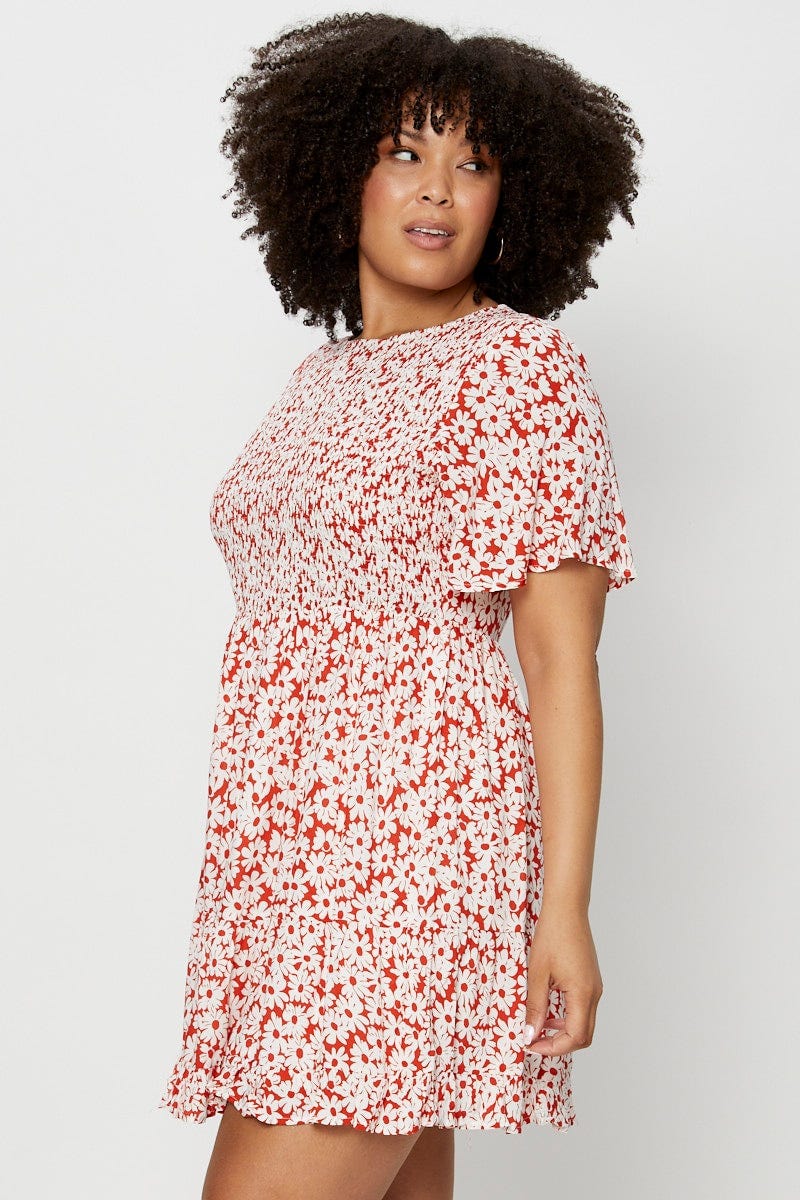 Floral Print Skater Dress Round Neck Short Sleeve - Image 4