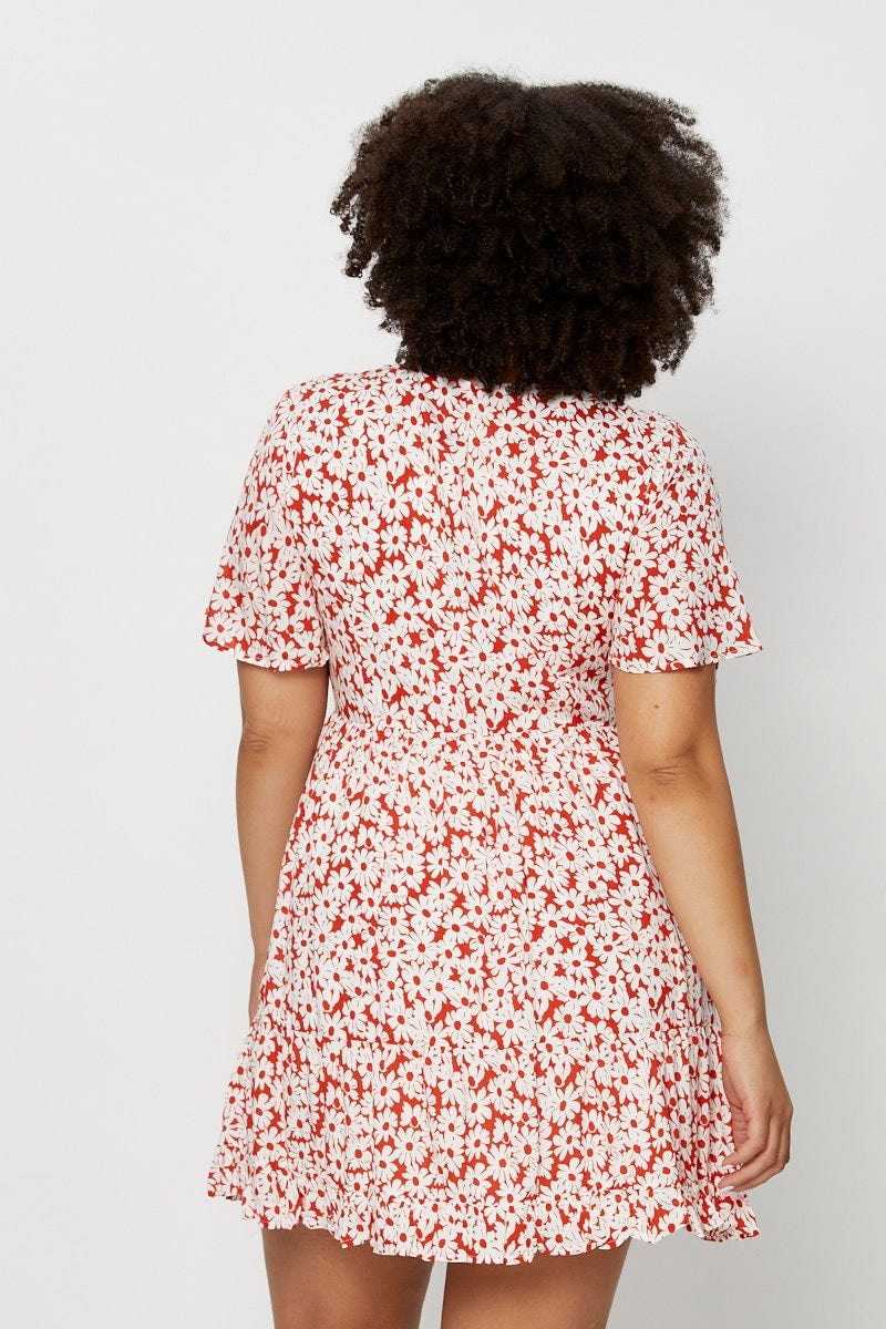 Floral Print Skater Dress Round Neck Short Sleeve - Image 5